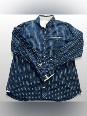 JB Holt Mens Large Blue Pattern Button Front Shirt Casual Slim Fit Long Sleeve